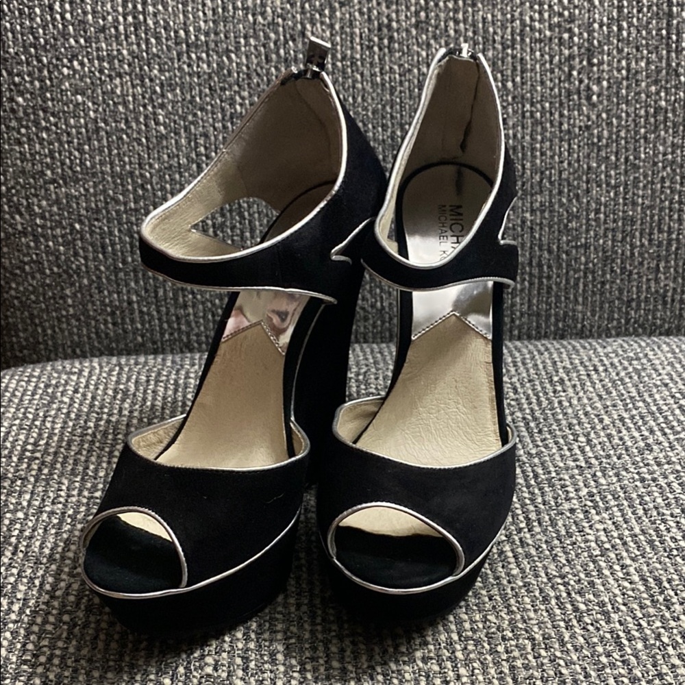 Michael Kors Black Peep Toe Wedges